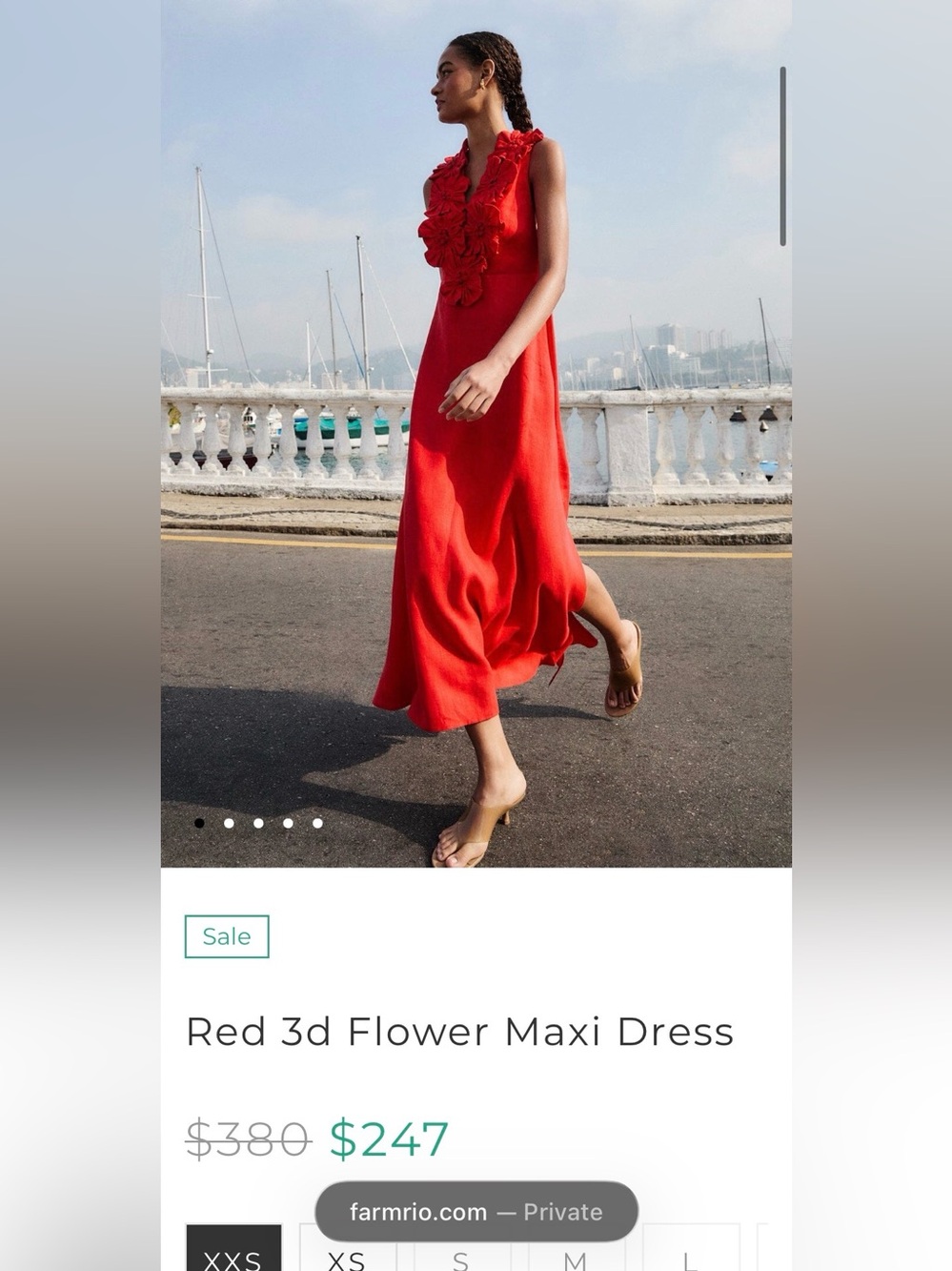 Red 3D Flower Euroflax™ Premium Linen Maxi Dress by FARM Rio. Size XS